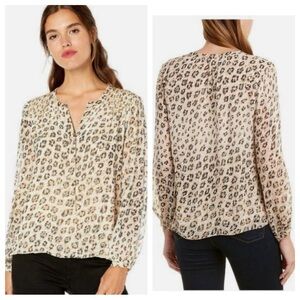 NWT! Silk! Joie Cordell Leopard Printed Smocked Silk blouse